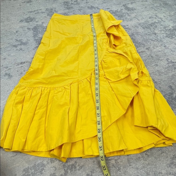 NWT La DoubleJ Bright Yellow Ruffle Faux Wrap Jazzy Skirt Midi Sz M - Picture 10 of 11